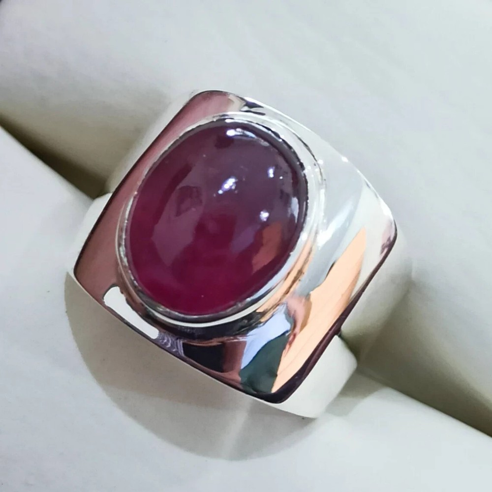 Mens Ruby Ring Cabochon Ruby Sterling Silver 925 Ring Gift For Him Mens Yaqoot R