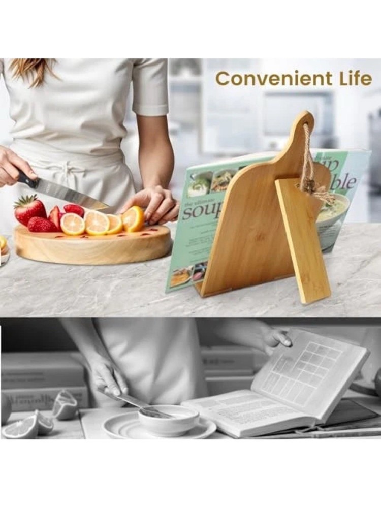 Cookbook Stand Kitchen Counter, Conversion Chart, Bamboo Cookbook Holder, NOB