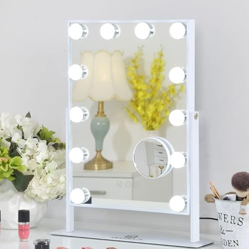 Lighted Makeup Mirror Hollywood Mirror Vanity Makeup Mirror with Light A-white