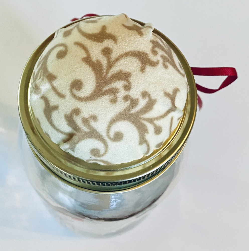 SIMPLICITY VINTAGE STORAGE JAR WITH PIN CUSHION TOP. BUTTON THREAD STORAGE