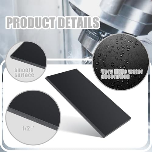 2 Pack Black Abs Plastic Sheet 12" x 6", 1/4" Thick Hdpe High Density