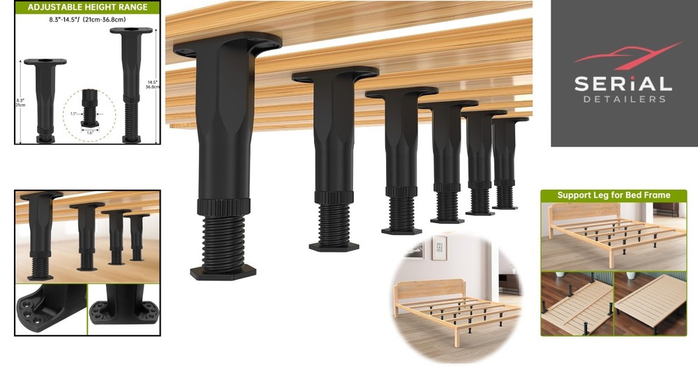 Durable Non-Scratch Plastic Bed Support Legs, Adjustable 8.3-14.5 Inches