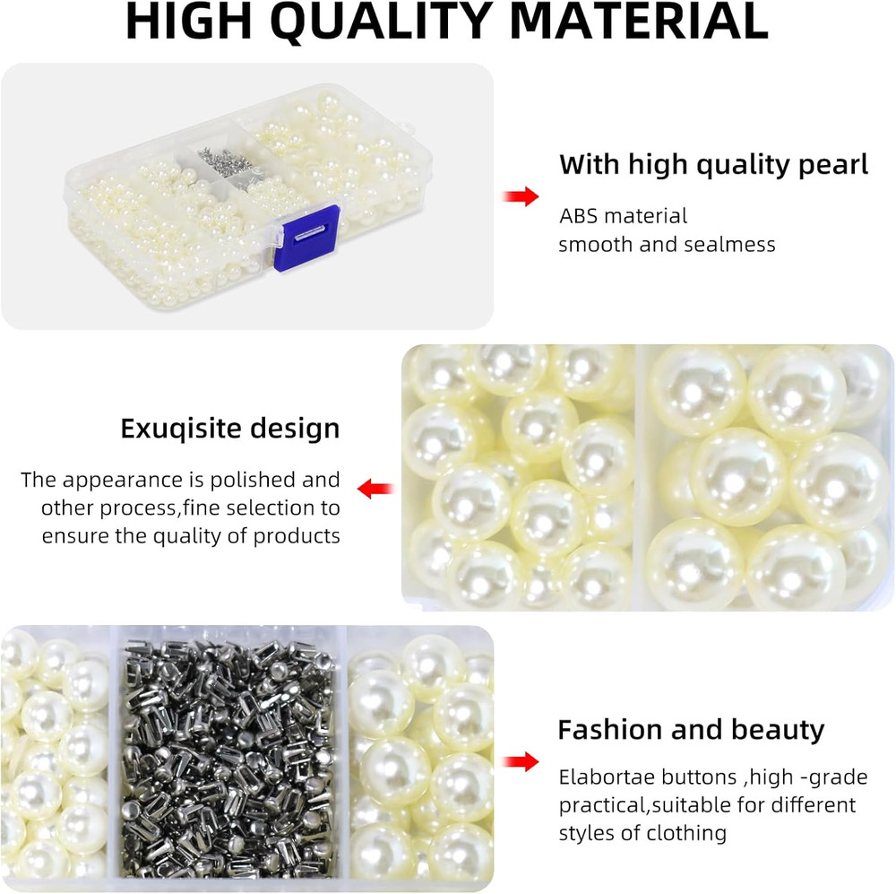 Pearl Setting Machine, Pearl Hand Press Tools with White Pearl Beads, Rivet Stud