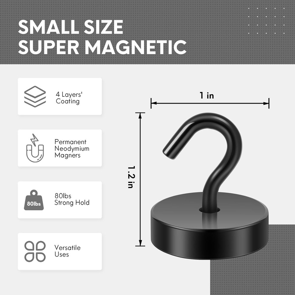 Magnetic Hooks, Heavy Duty, 10 Pack, Black