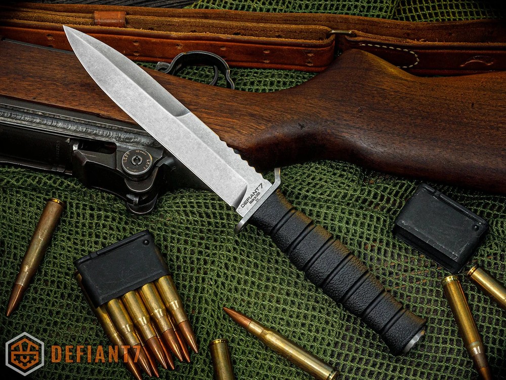 Defiant 7 Knife M320 3V Stonewashed Blade Injection Molded Handle Kydex Sheath