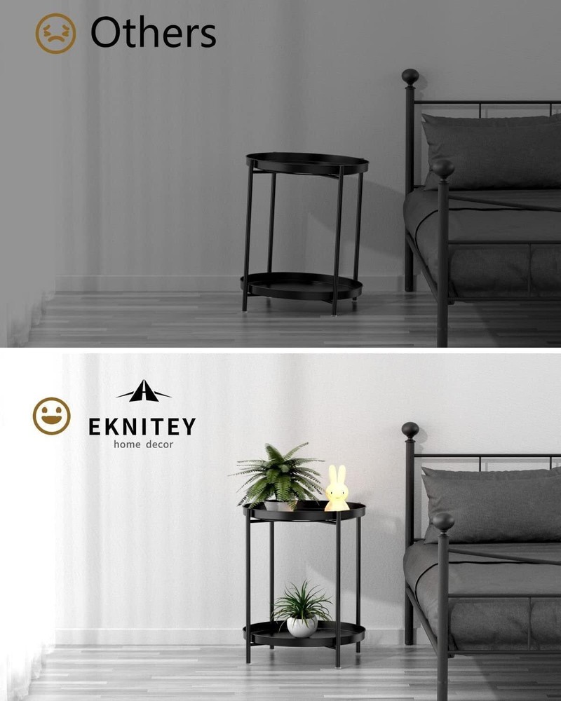 2 Tier End Table Metal Side Table Waterproof Small Sofa Coffee Side Table US