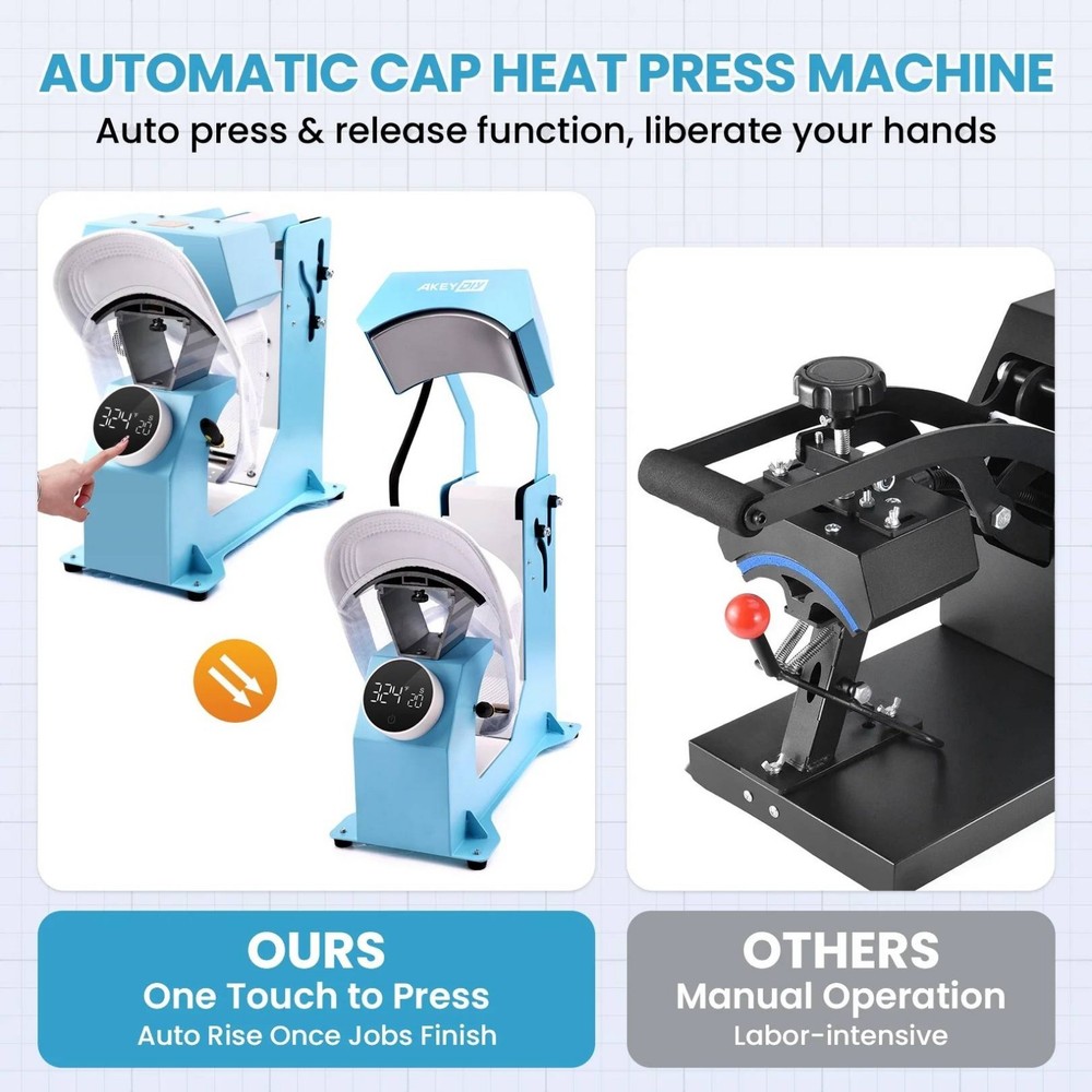 Famous Cap Heat Press Machine, Hat Heat Press with 3pcs Replaceable Heating USA