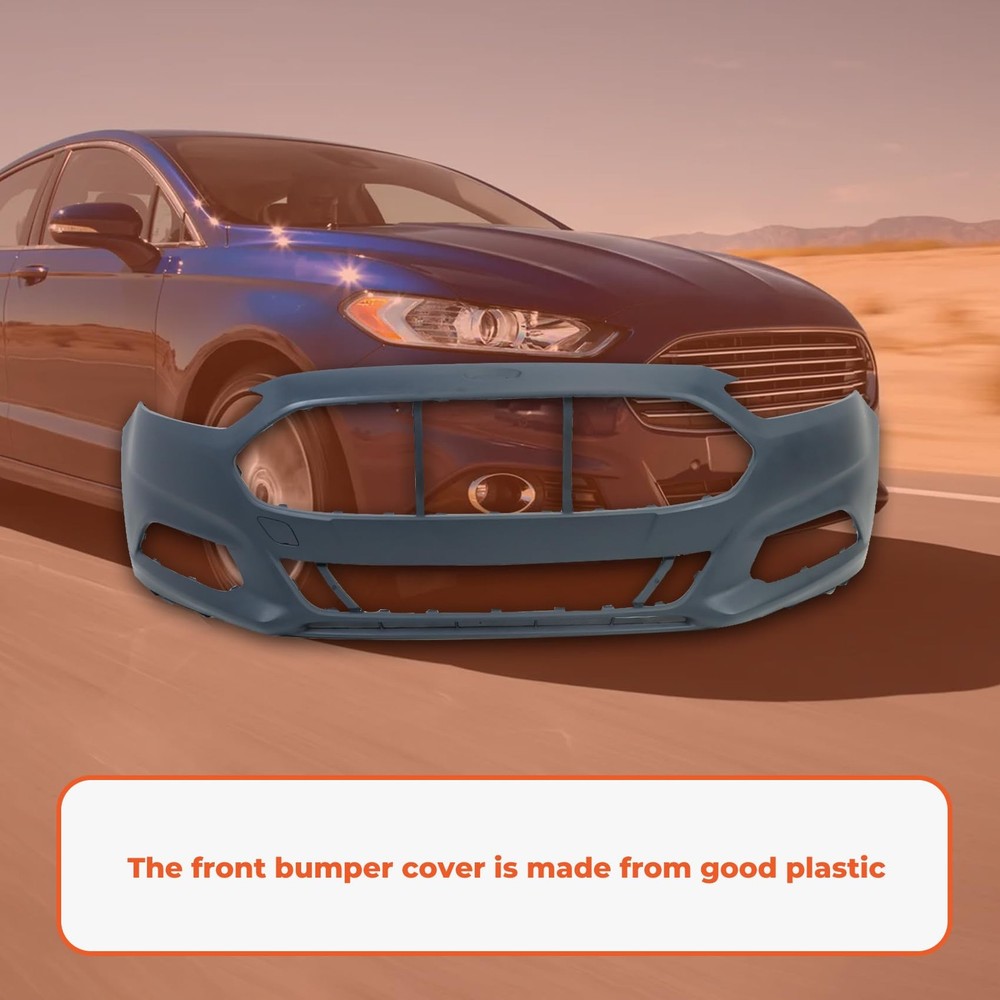 Primed Front Bumper Cover without Parking Sensor Holes Replacement for Fusion