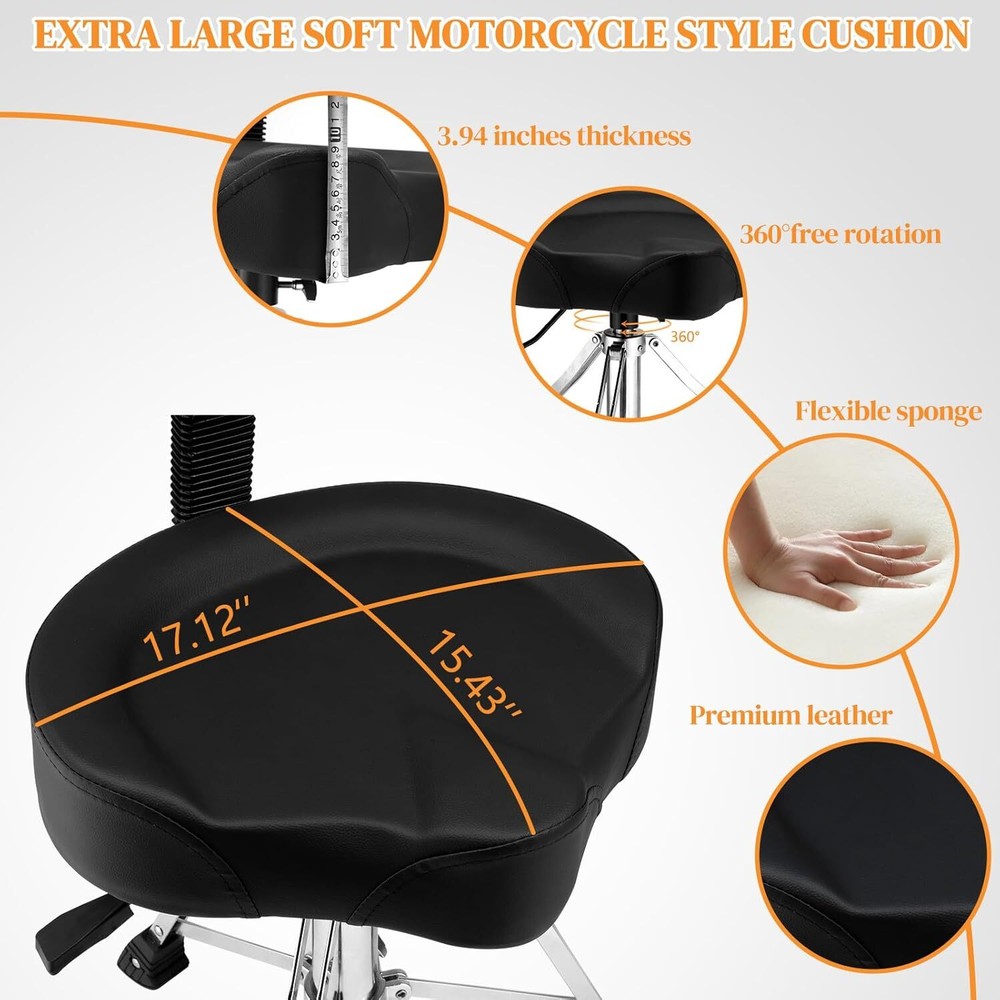 Drum Throne w/Backrest, Oversized Motorcycle Shape Seat Height Adjustable Stool