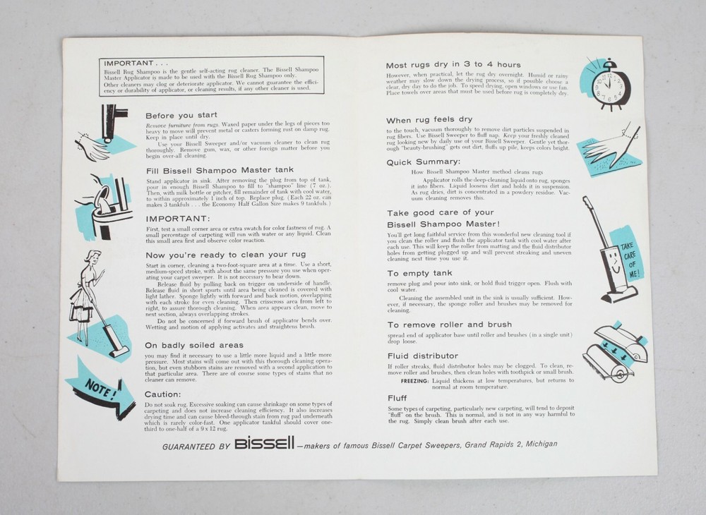 Vintage 1959 Bissell Shampoo Master Instructions Booklet