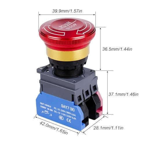 Emergency Stop Button 440V Latching Push Button Switch, 22mm Aluminum Alloy 32A