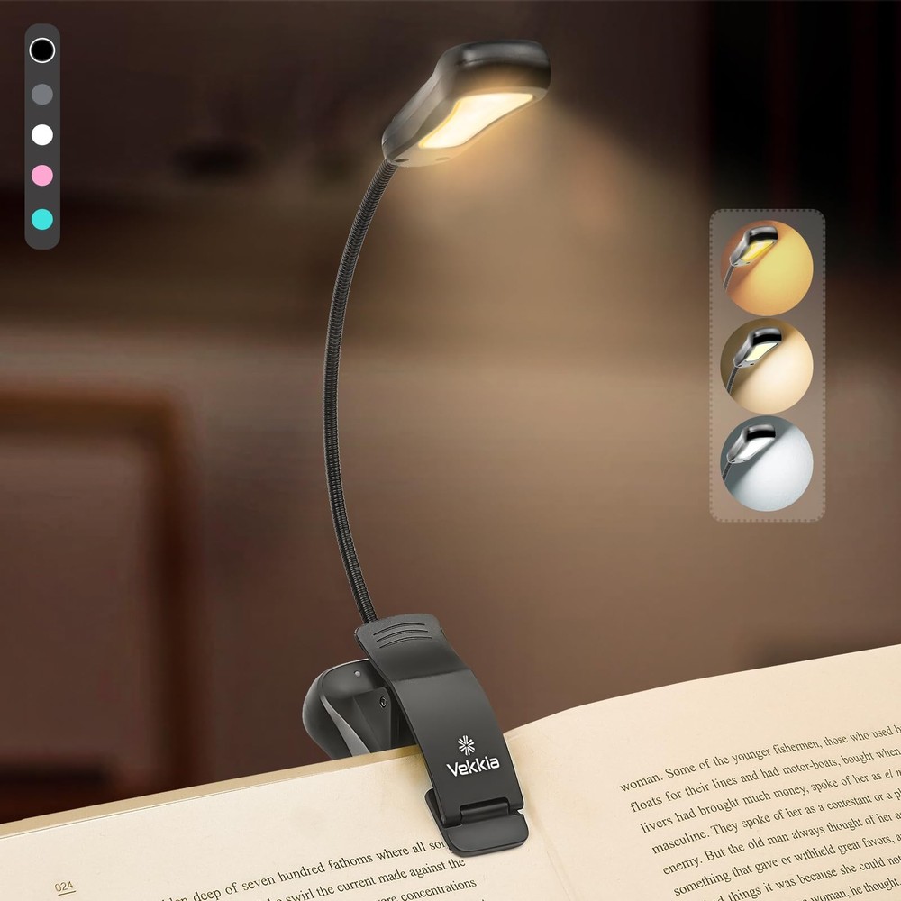 Rechargeable Book Light 3 Color Modes Adjustable Brightness
