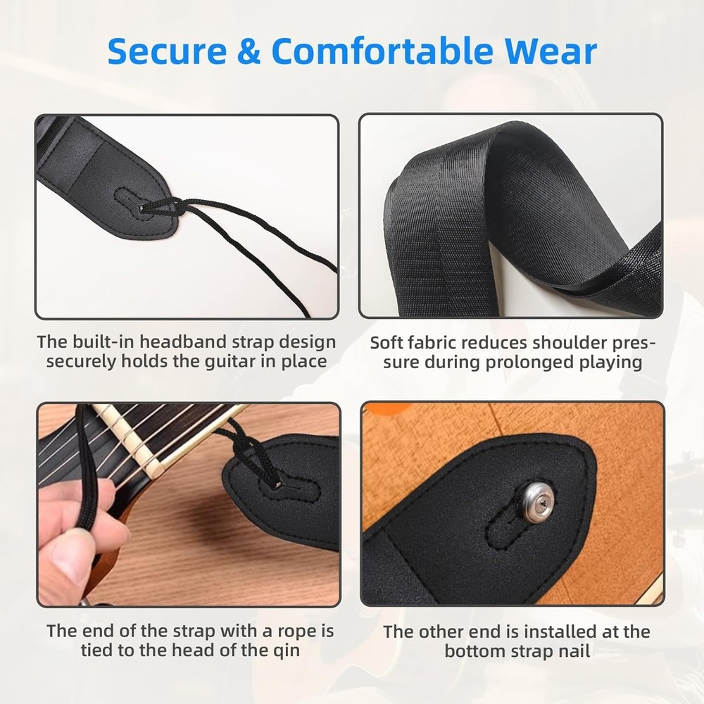 Durable Universal Black Guitar Strap: Lightweight, Adjustable & Comfortable Fit