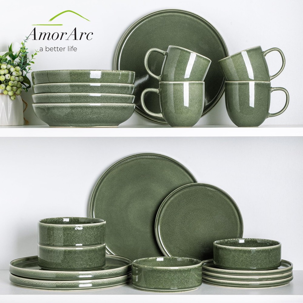 Ceramic Dinnerware Sets, Handmade Reactive Glaze Stoneware Plates and Bowls S...