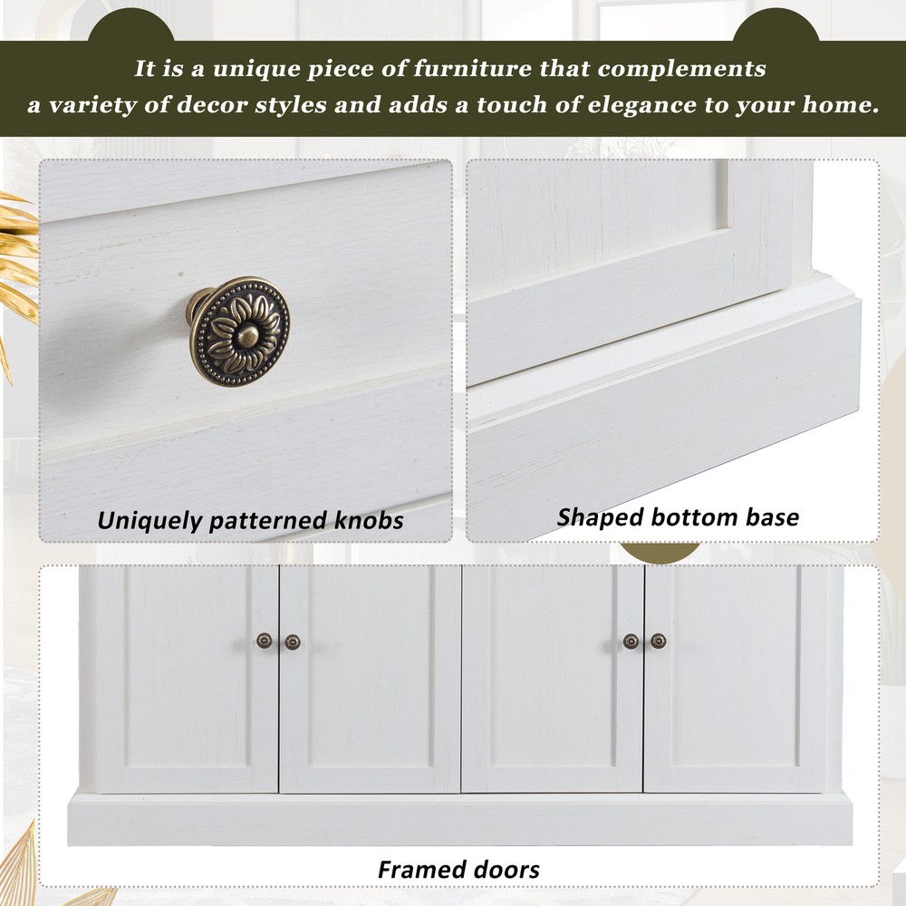 Sideboard Buffet Cabinet 2 Drawers 4 Doors Kitchen Buffet Storage Cabinet White