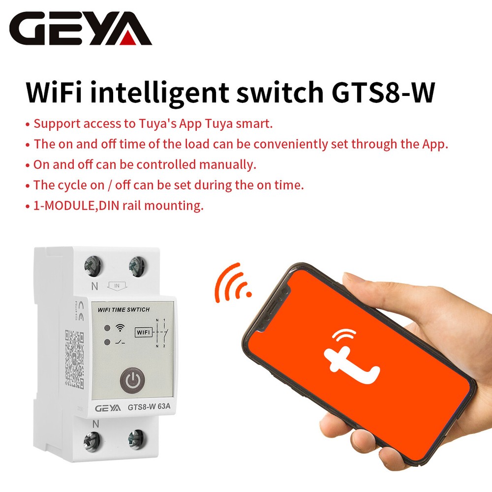 GEYA Tuya Smart Wifi Timer Relay Switch 2/4P Wireless Remote Control 63A AC220V