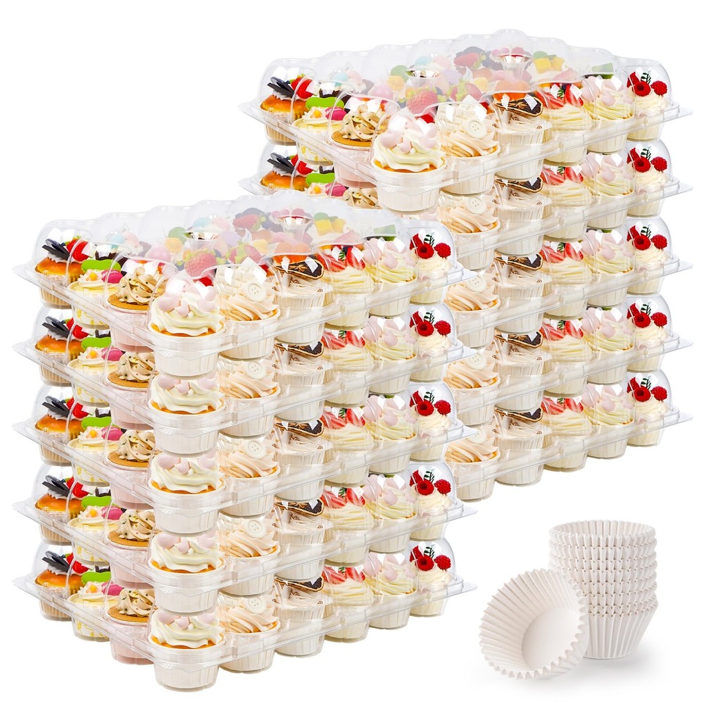 24 Count Cupcake Containers 5 Pack Holders Plastic Clear Disposable