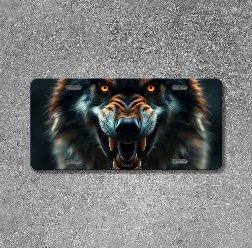 Snarling Wolf License Plate Snarling Design Customizable Front Bumper Plate Spec
