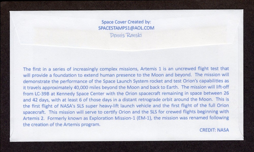 ARTEMIS 1 - LAUNCHES - cachet version 3 - spacestamps1