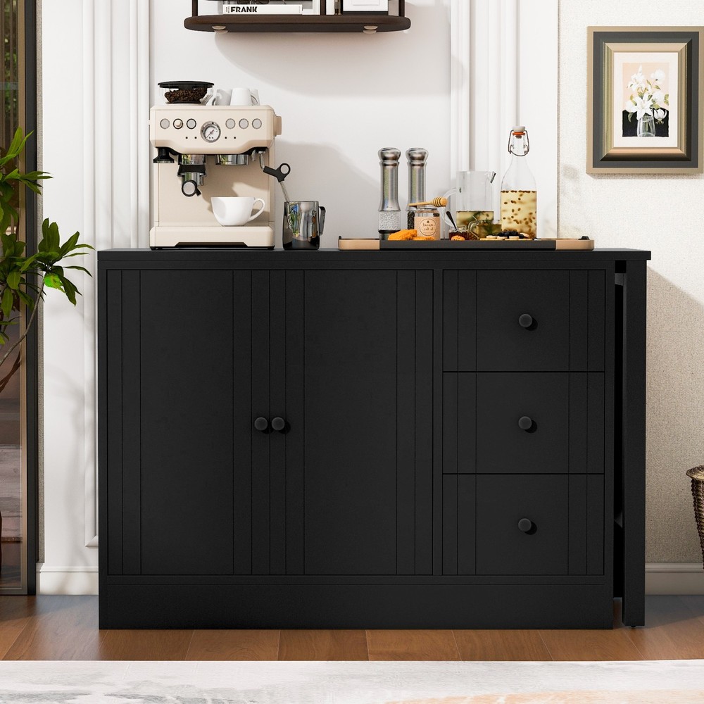 89.7''Wooden Sideboard Multifunctional Storage Cabinet with Extendable Table