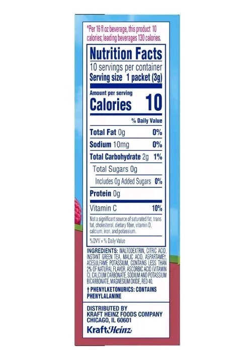 6 Pack Crystal Light On-the-Go Raspberry Green Tea Drink Mix 60 Packets