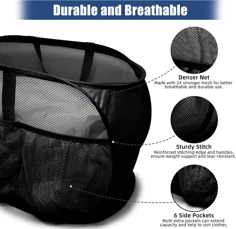 Collapsible Laundry Baskets, Upgrade Pop Up Laundry Hamper with Convenient Ba...
