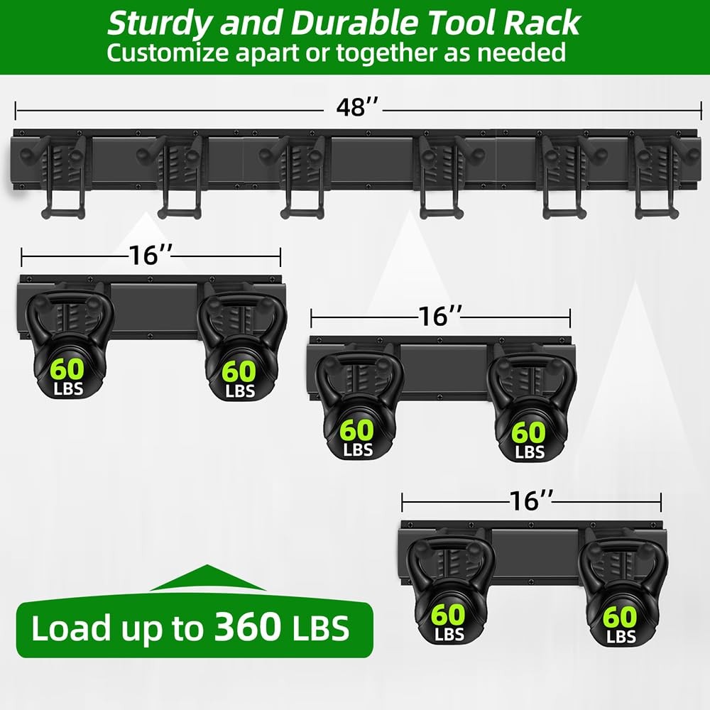 PIYILO Garage Tool Organizer Wall Mount 48 inch Double-Layer 6-Hook, Black