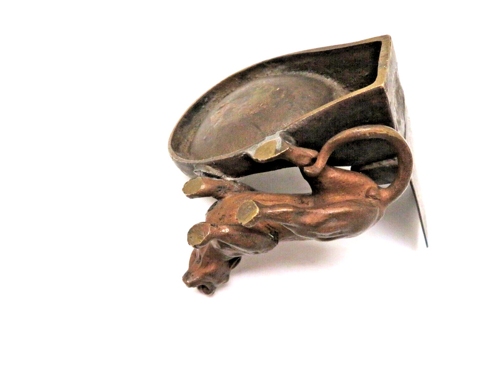 Antique Bronze Pipe - Match Holder w/ Sculptured Cougar