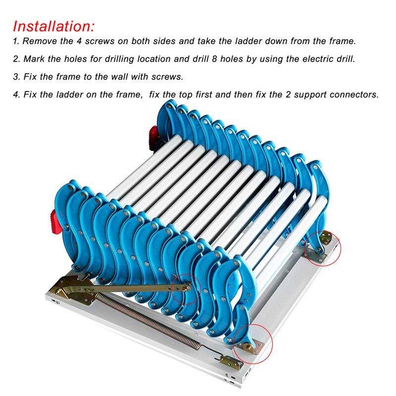 Wall Mounted Folding Ladder Attic Steps Pull Down Folding Stairs 14 Steps Telesc