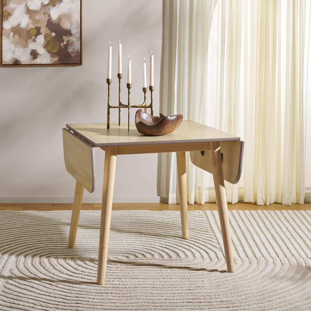 Space-Saving Modern White Washed Drop Leaf Dining Table for 4