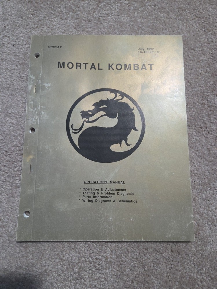1992 Midway Mortal Kombat Arcade Game Operations Manual