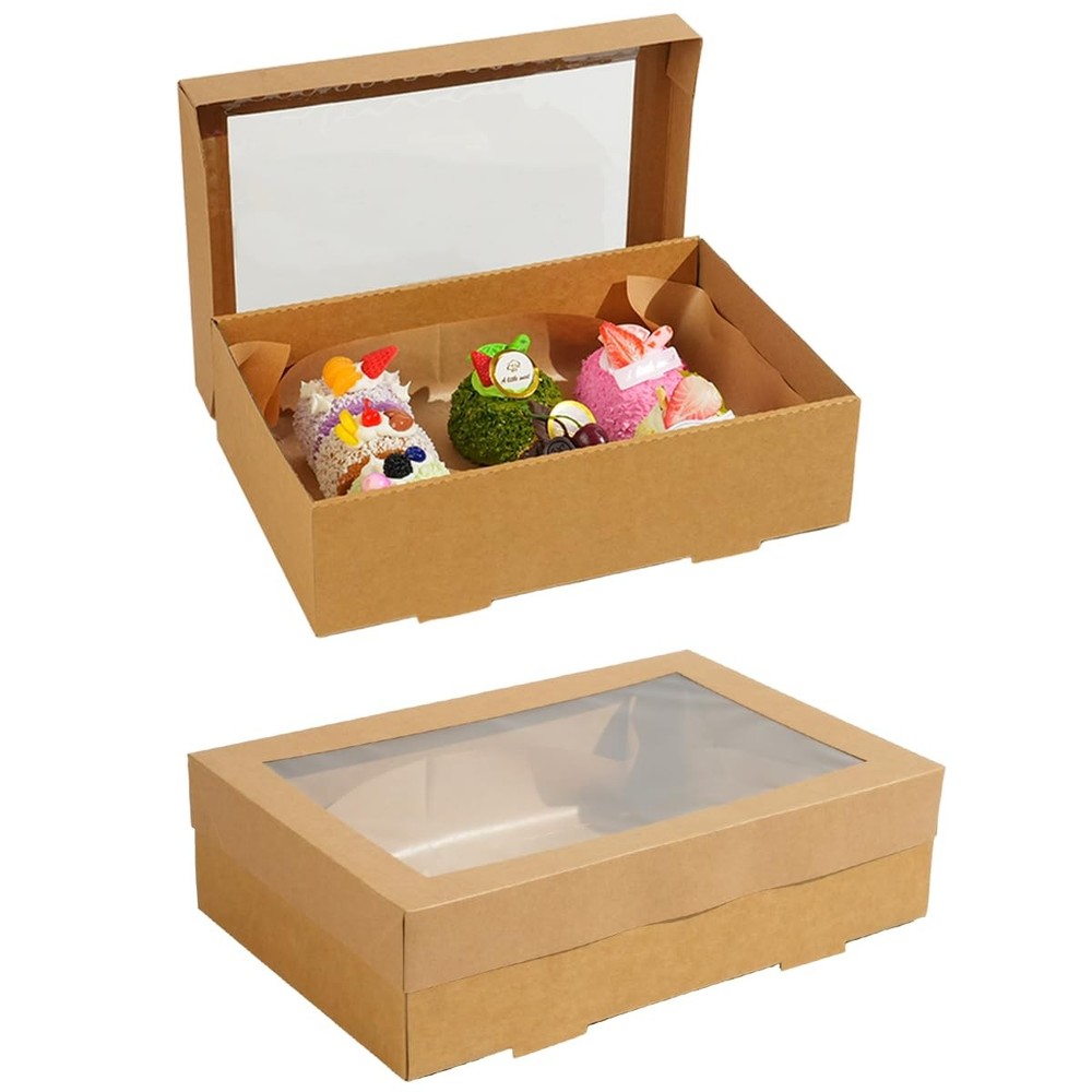 10 Pack Bakery Boxes with Window, 13.78x9.84x3.15 Inch Cookie Boxes, Large Ca...