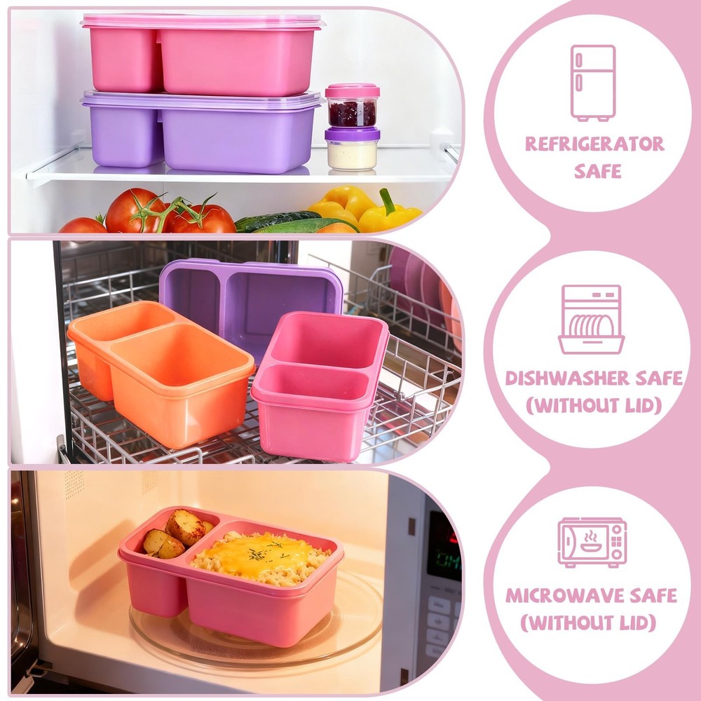 6 Pack Snackle Box Container for Meal Prep, 2 Compartment Small Reusable Lunc...