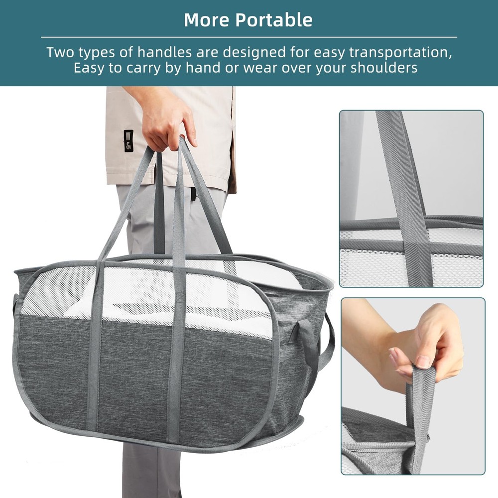 Collapsible Laundry Baskets, Tear Proof Pop Up Laundry Hamper with Dual Handl...