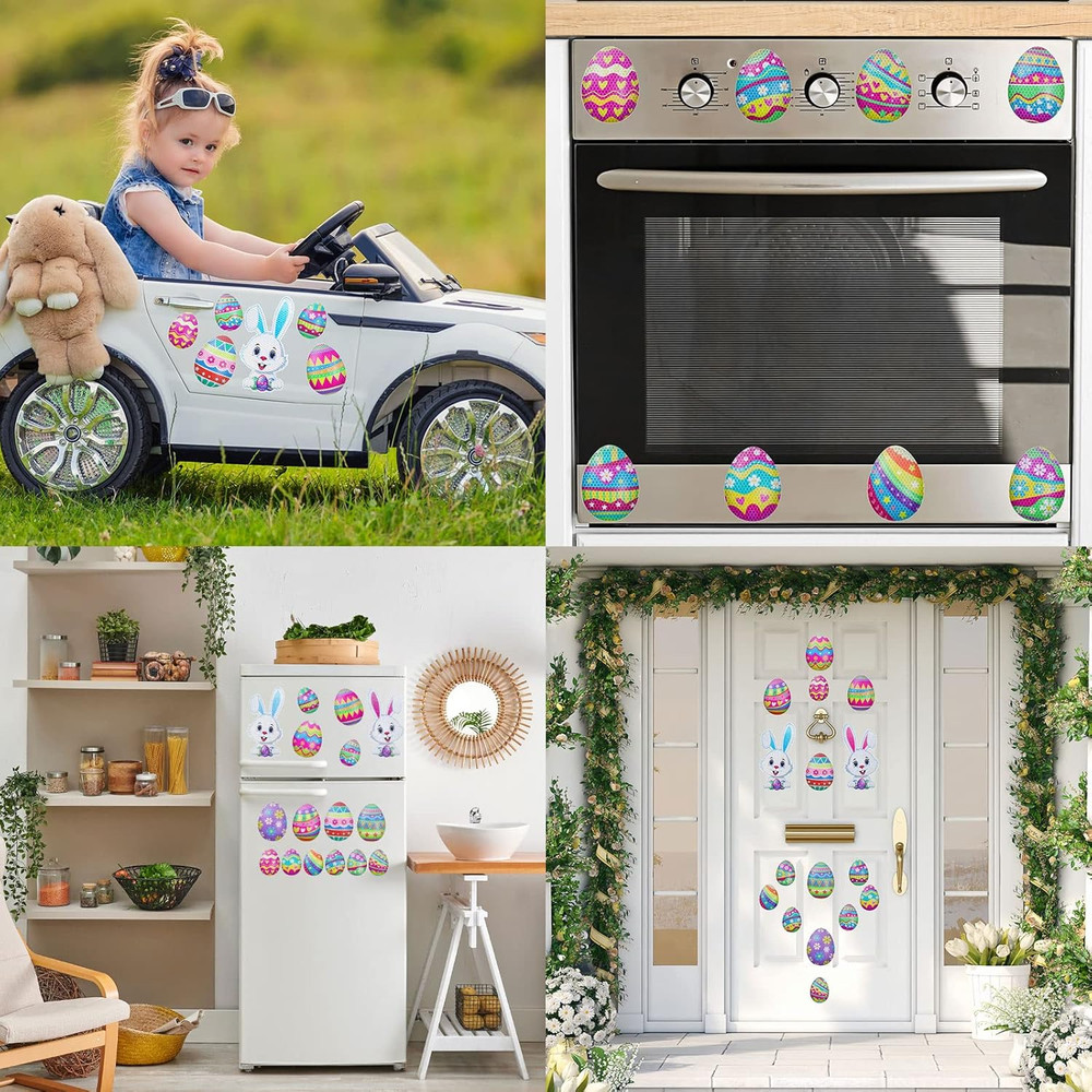 24Pcs Easter Reflective Magnets Easter Egg Bunny Refrigerator Magnetic Sticker C