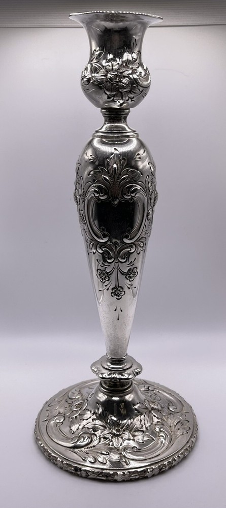 Reed & Barton Sterling Silver Repousse Tall Candlestick c.1890s
