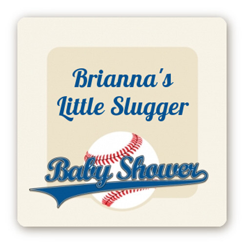 Little Slugger Square Personalized Baby Shower Stickers