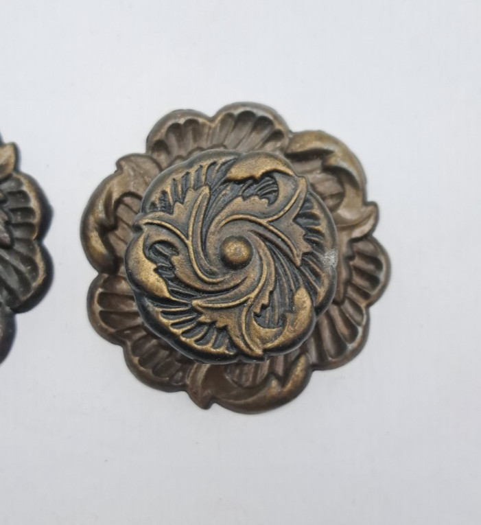 Vintage Drawer Knobs Cabinet Pulls Metal & Brass Pair