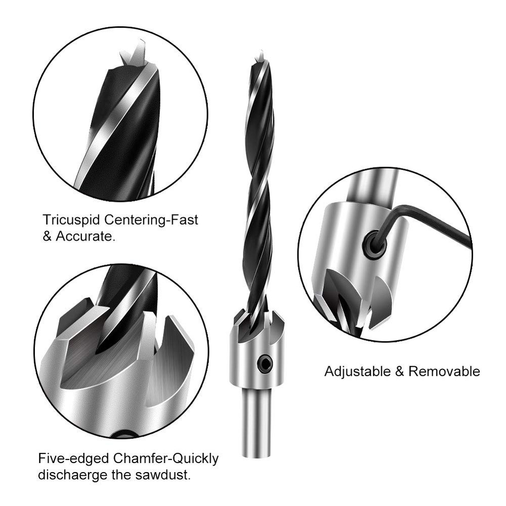 COMOWARE Countersink Drill Bits Set- 7Pcs Counter Sink Bit for Wood High...