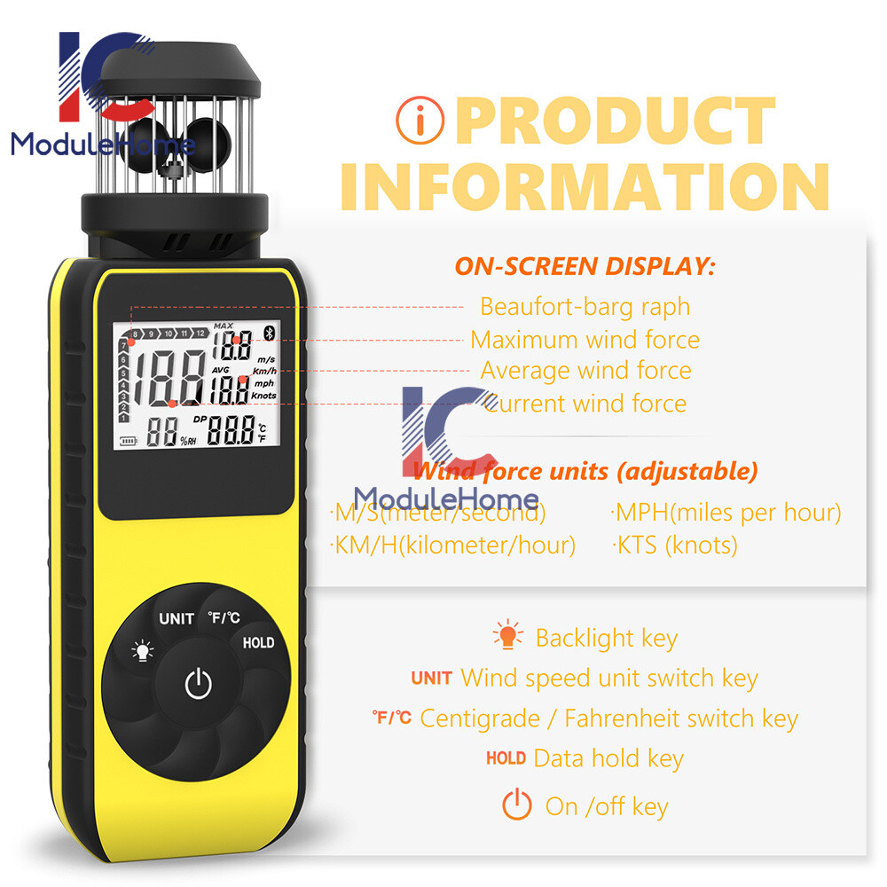 Digital Cup Anemometer Compass Measure Wind Temperature 360°Rotating + Backlight