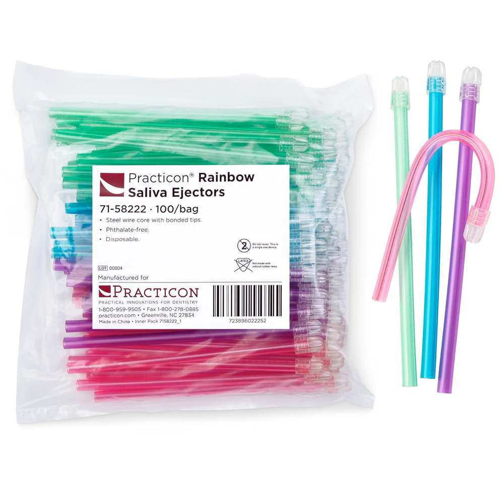 Rainbow Disposable Saliva Ejectors, 4 Assorted Bright Colors, Dental Evacuation