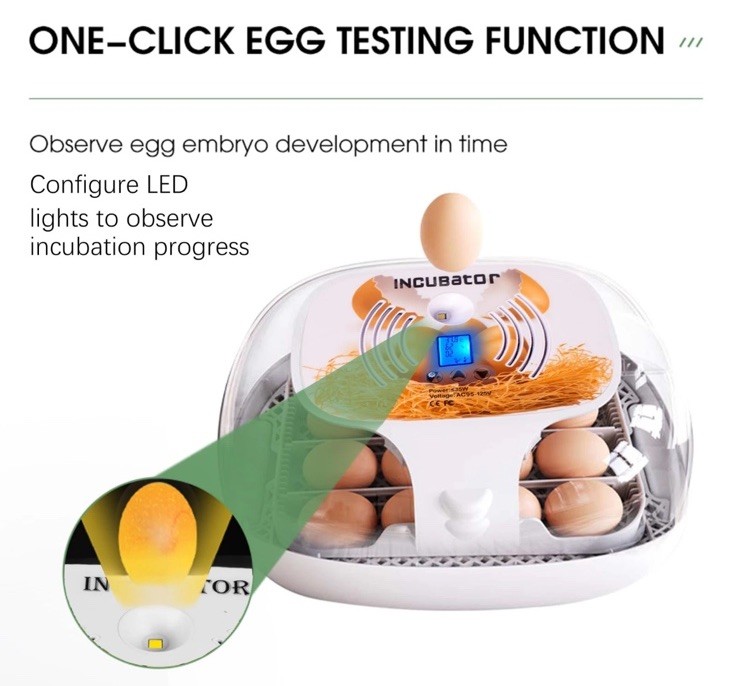 Egg Incubator with Humidity Display,Automatic Egg Turner, LED Egg Candler READ