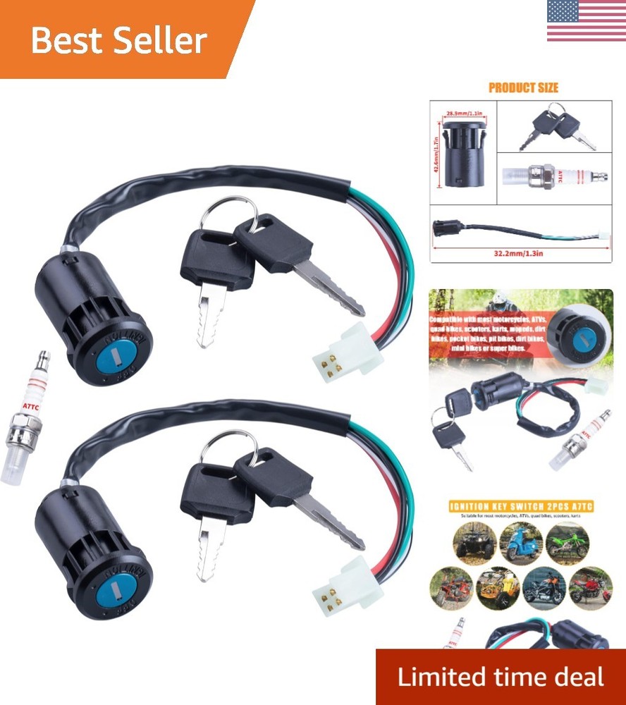 Ignition Key Switch 2pcs 4-Wire 4-pin and A7TC Spark Plug Replacement for Tao...