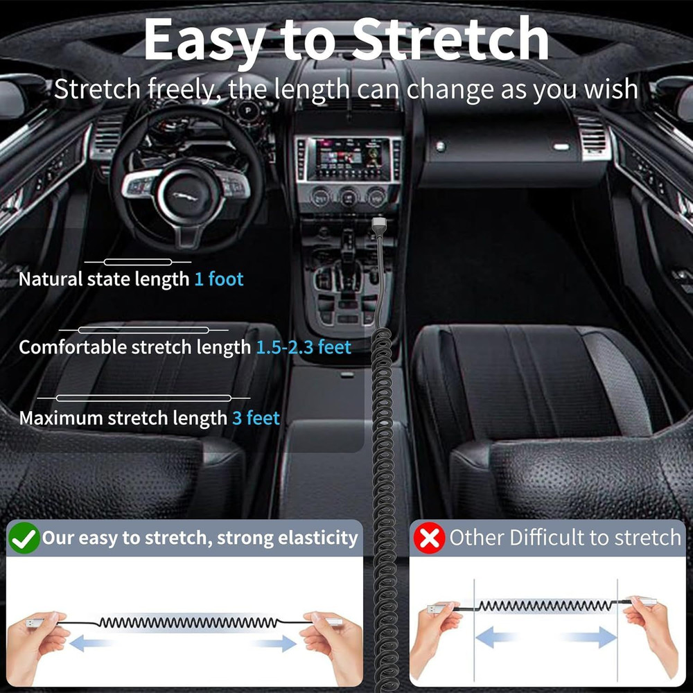 Coiled USB C Cable 2 Pack, 3ft USB to USB-C Cable for Car, Android Auto Coiled..