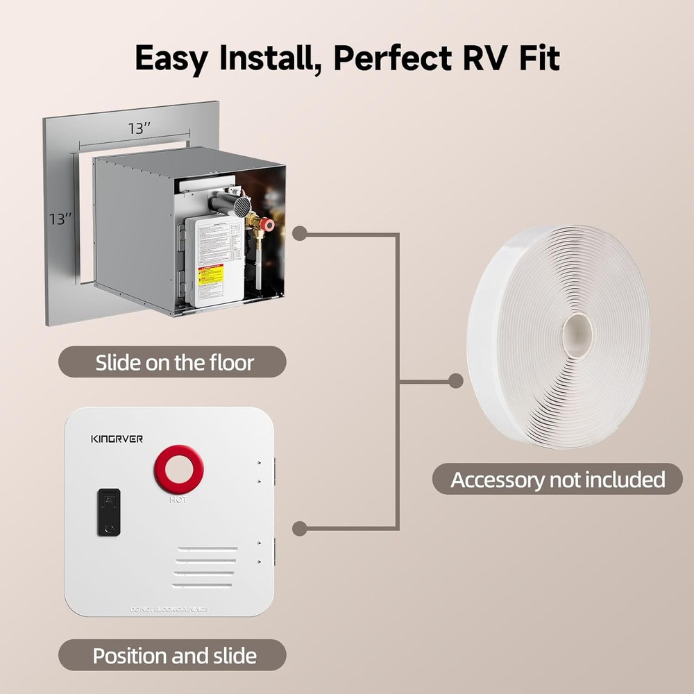Tankless RV Camper Water Heater Propane 48,000 BTU W/ 18"x18" White Door DC 12V