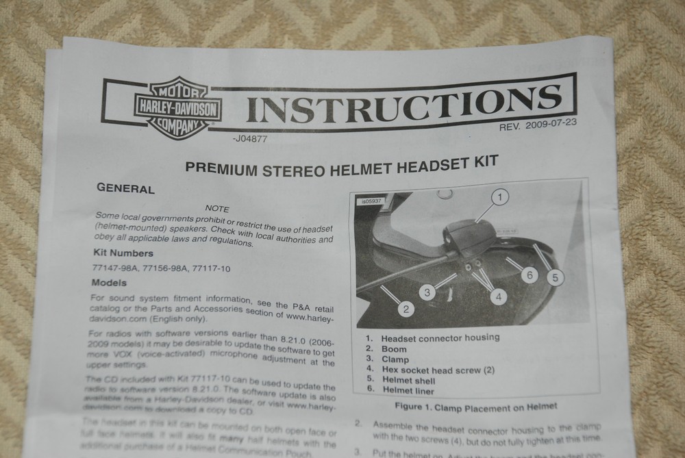 Harley Davidson Ultra Stereo Headset " New "