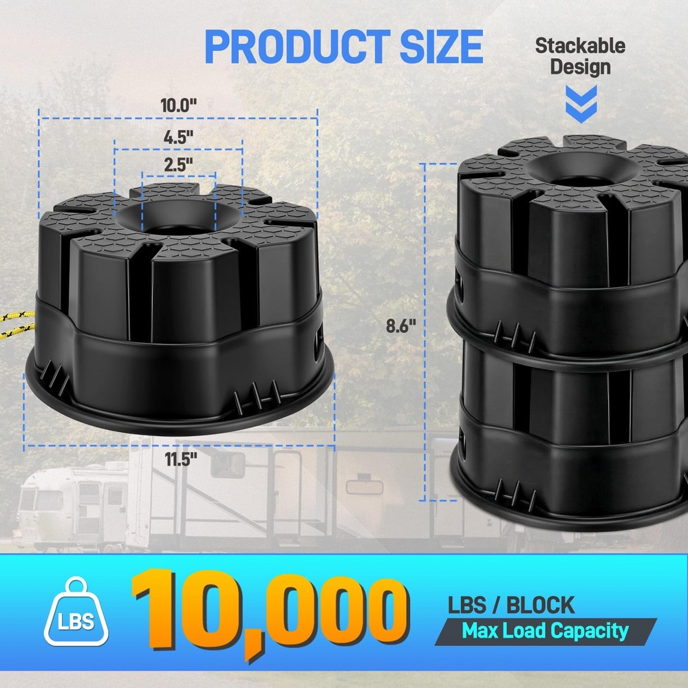 4PCS 10,000lb Jack Blocks With Storage Bag 6"H For Trailer Camper RV Stabilizer