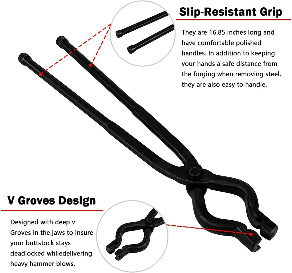 17 Inch V-Bit Bolt Blacksmith Tongs,Wolf Jaw Assembled Knife Making Blacksmith