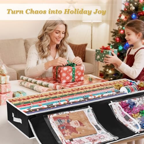 Gift Wrapping Paper Organizer Storage, Durable Underbed Storage Black