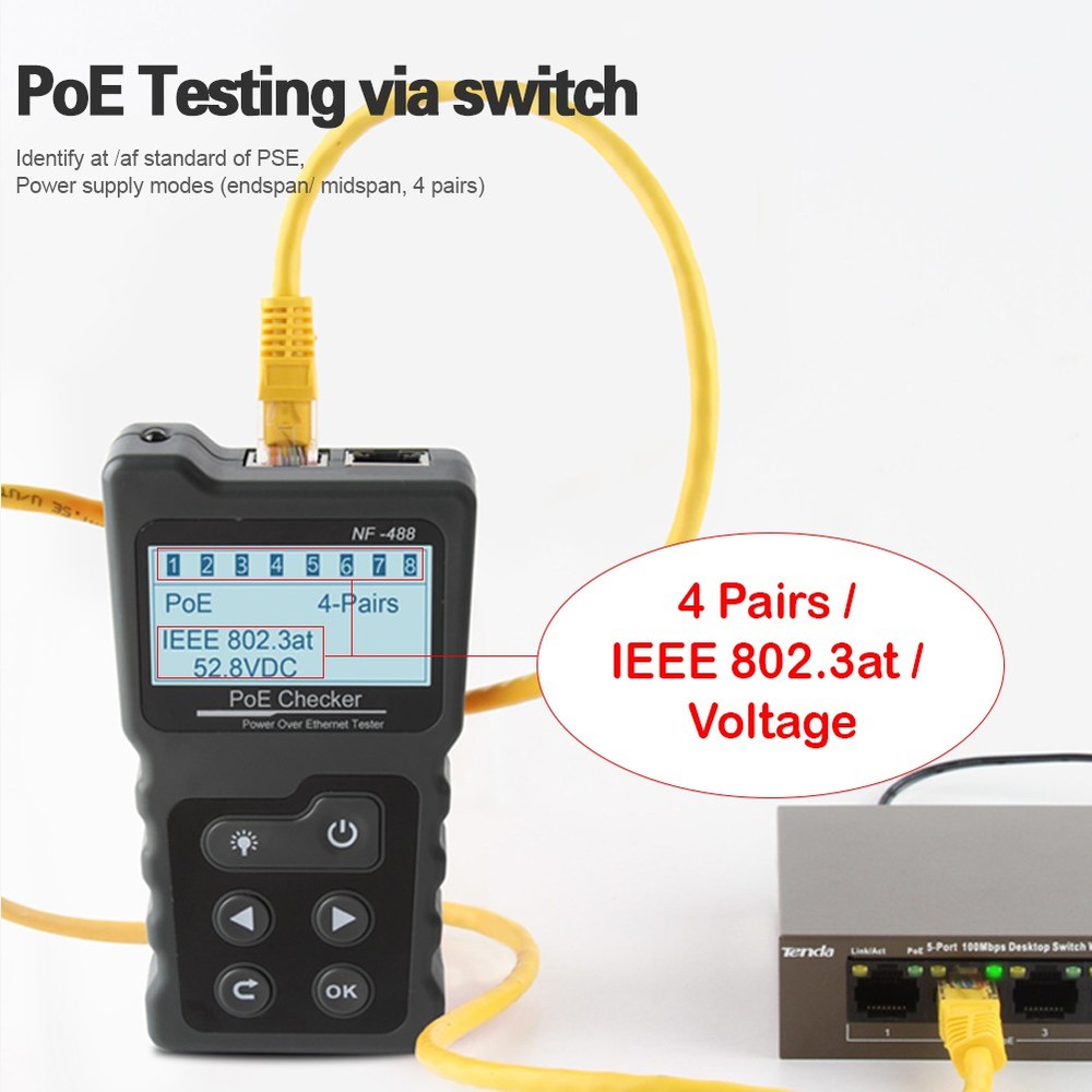 NF-488 Network Cable Tester Poe Checker Continuity Tester Loop-Back Test